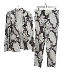 2X Snake Print Blazer & Pants Suit Set Bold Statement Two-Piece Gold Button